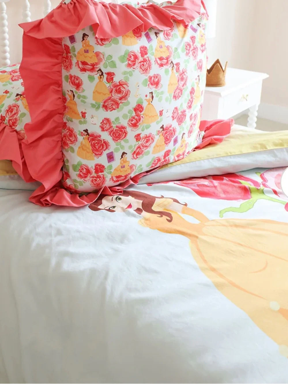 Posh Peanut Disney Princess Belle Reversible Floral Ruffle Decorative Duvet